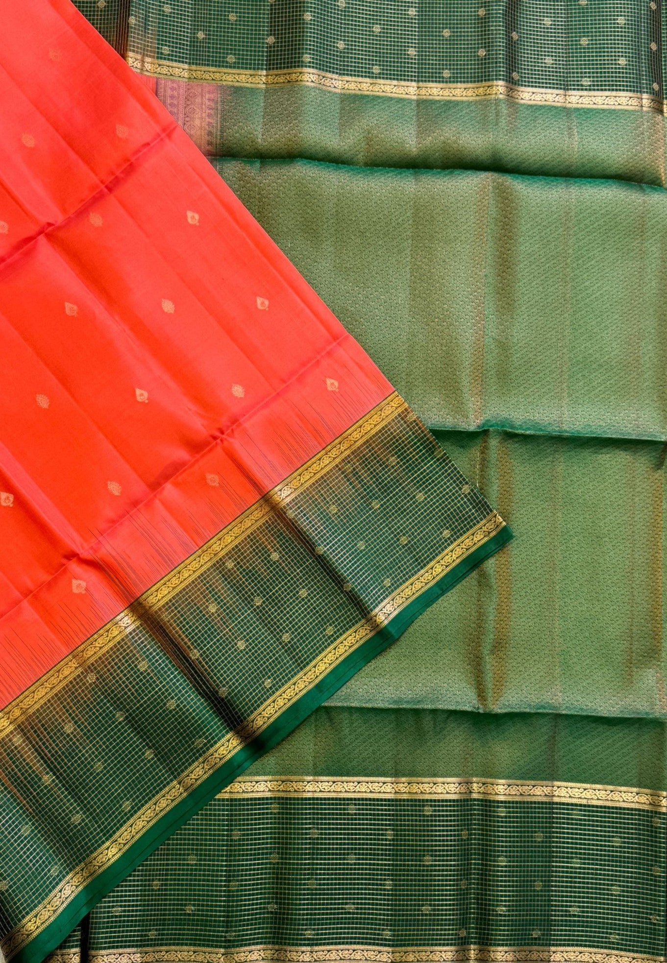 Pure Kanchipuram Silk Saree – Pale Orange with Zari Check Border