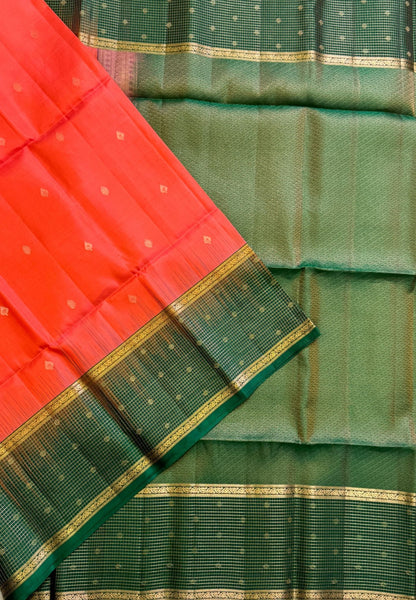 Pure Kanchipuram Silk Saree – Pale Orange with Zari Check Border
