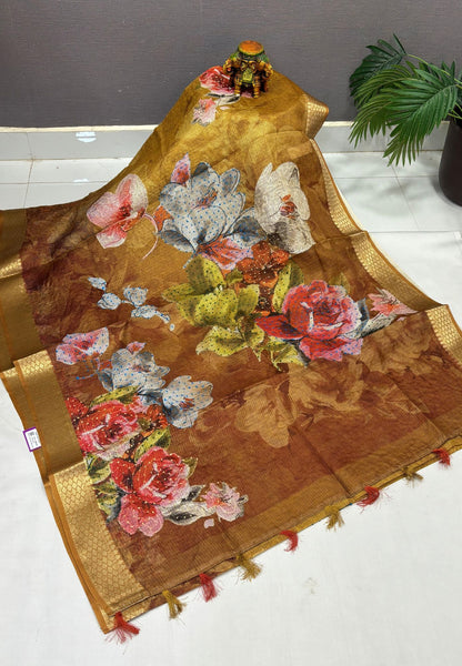 Kota Saree-Mustard In French Knot Floral Border