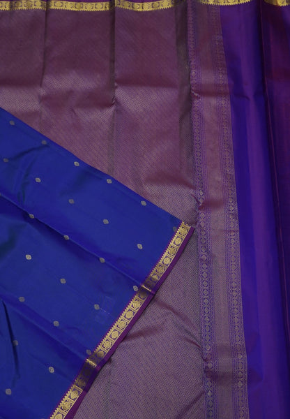 Pure Kanchipuram Silk Saree- MS  Blue with Small Border