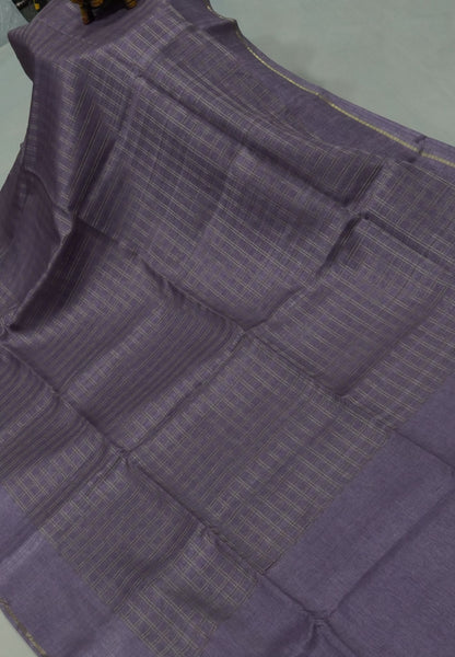 Matka Tussar Saree-Lavender with Zari Checks