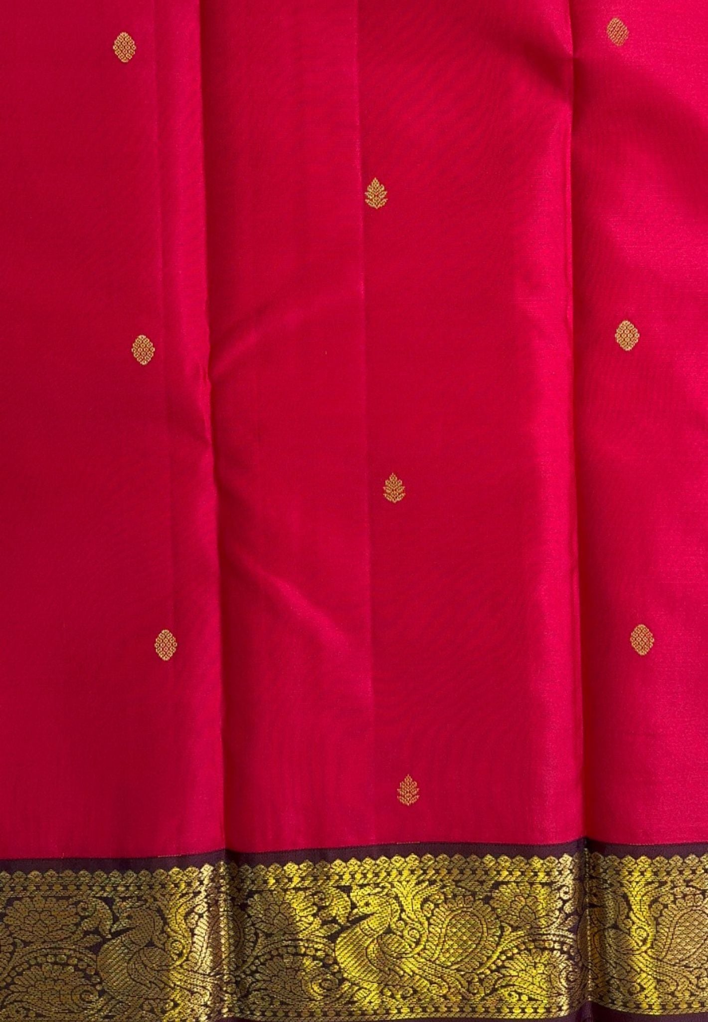 Pure Korvai Kanchipuram Silk Saree – Red with Maroon Annapakshi Border