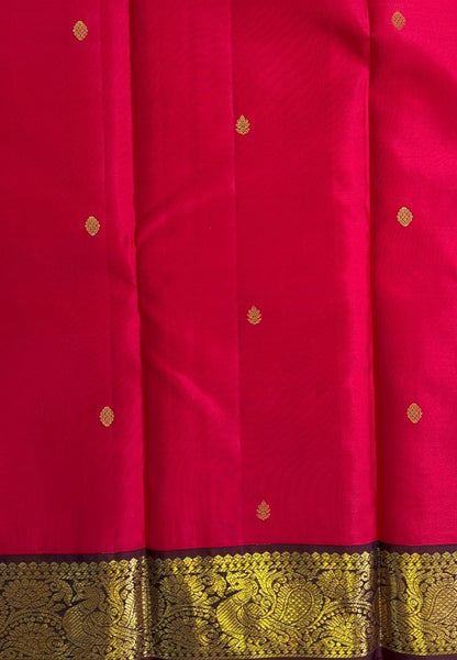 Pure Korvai Kanchipuram Silk Saree – Red with Maroon Annapakshi Border