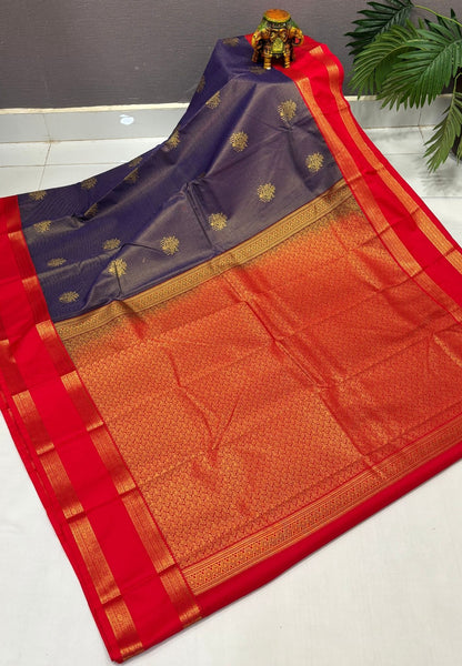 Budget Kanchipuram Saree-Navy Blue with Contrast Border