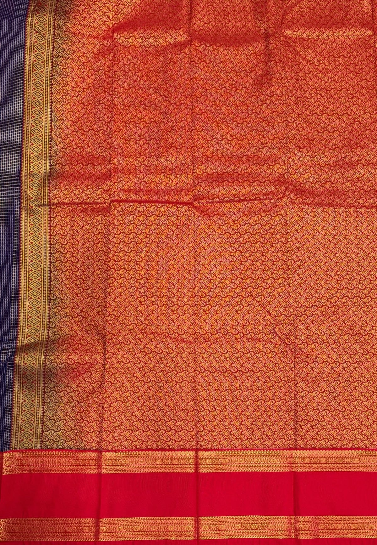 Budget Kanchipuram Saree-Navy Blue with Contrast Border