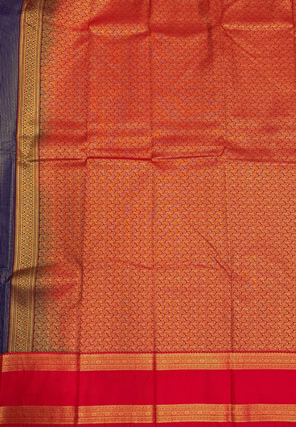 Budget Kanchipuram Saree-Navy Blue with Contrast Border