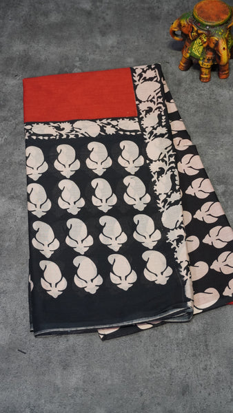 Mul Mul Cotton Saree Black