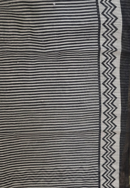 Linen Saree - Blue with Mirror Work