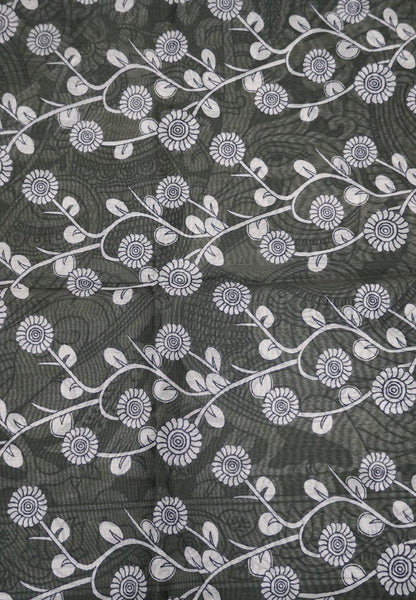 Chanderi Saree - Sage Green with penn kalamkari print