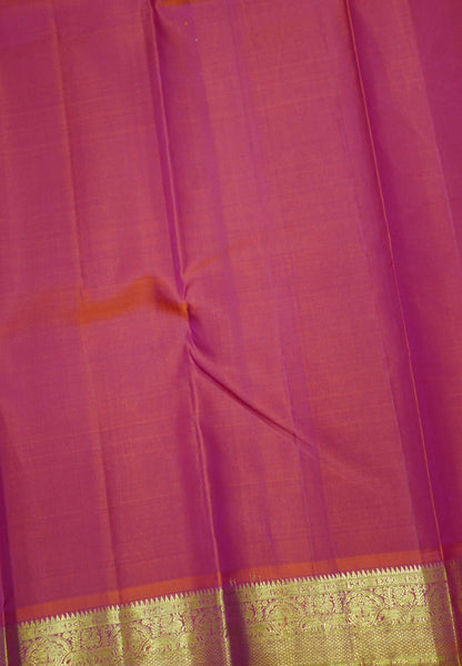 Pure Kanchipuram Silk Saree-Magenta with Orange Jacquard Border