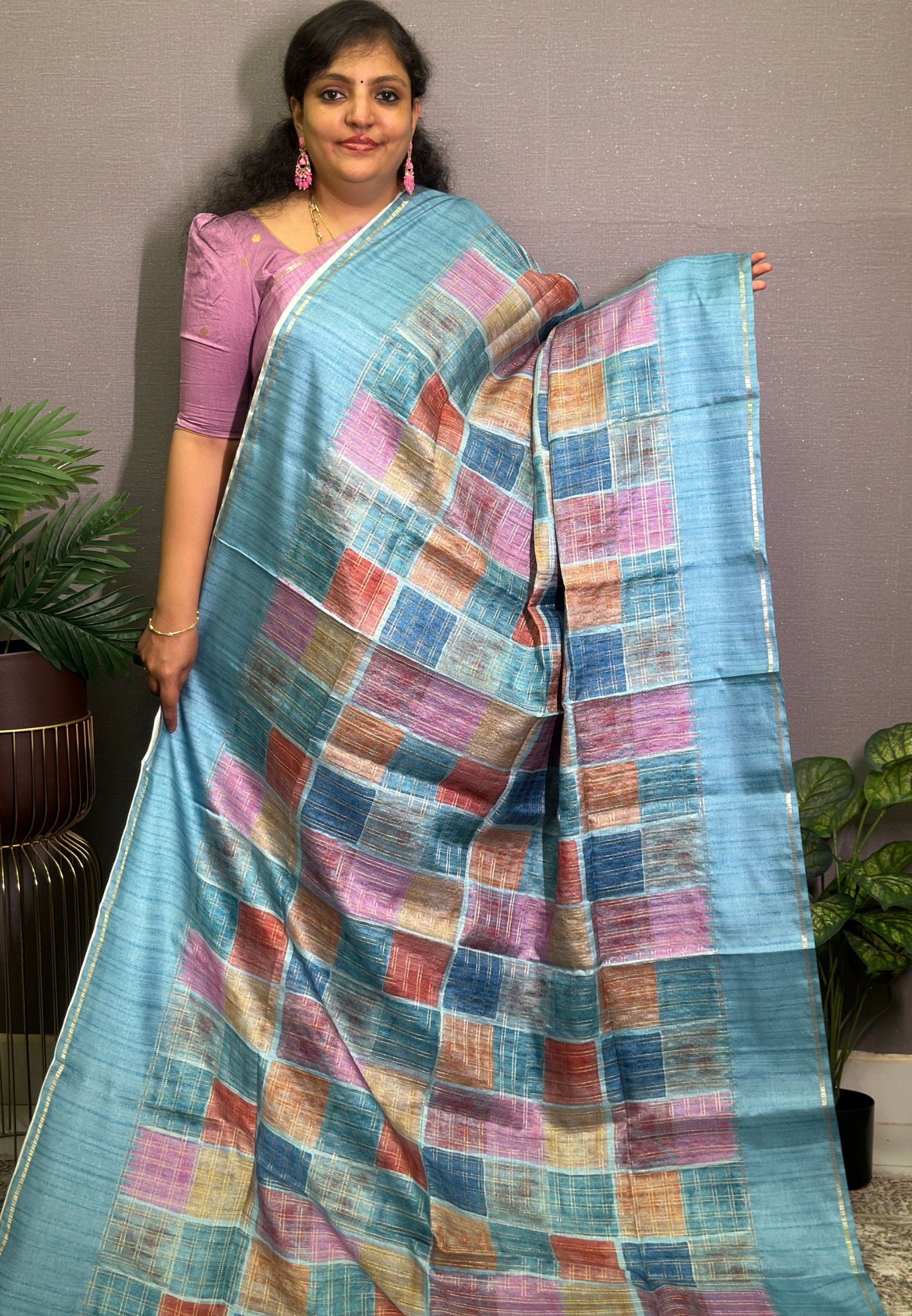 Matka Tussar Silk Saree-Sky blue