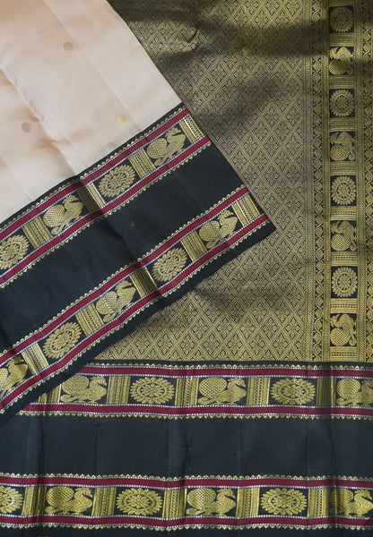 Pure Kanchipuram Silk Saree - Sandle-Black with Retapet Border