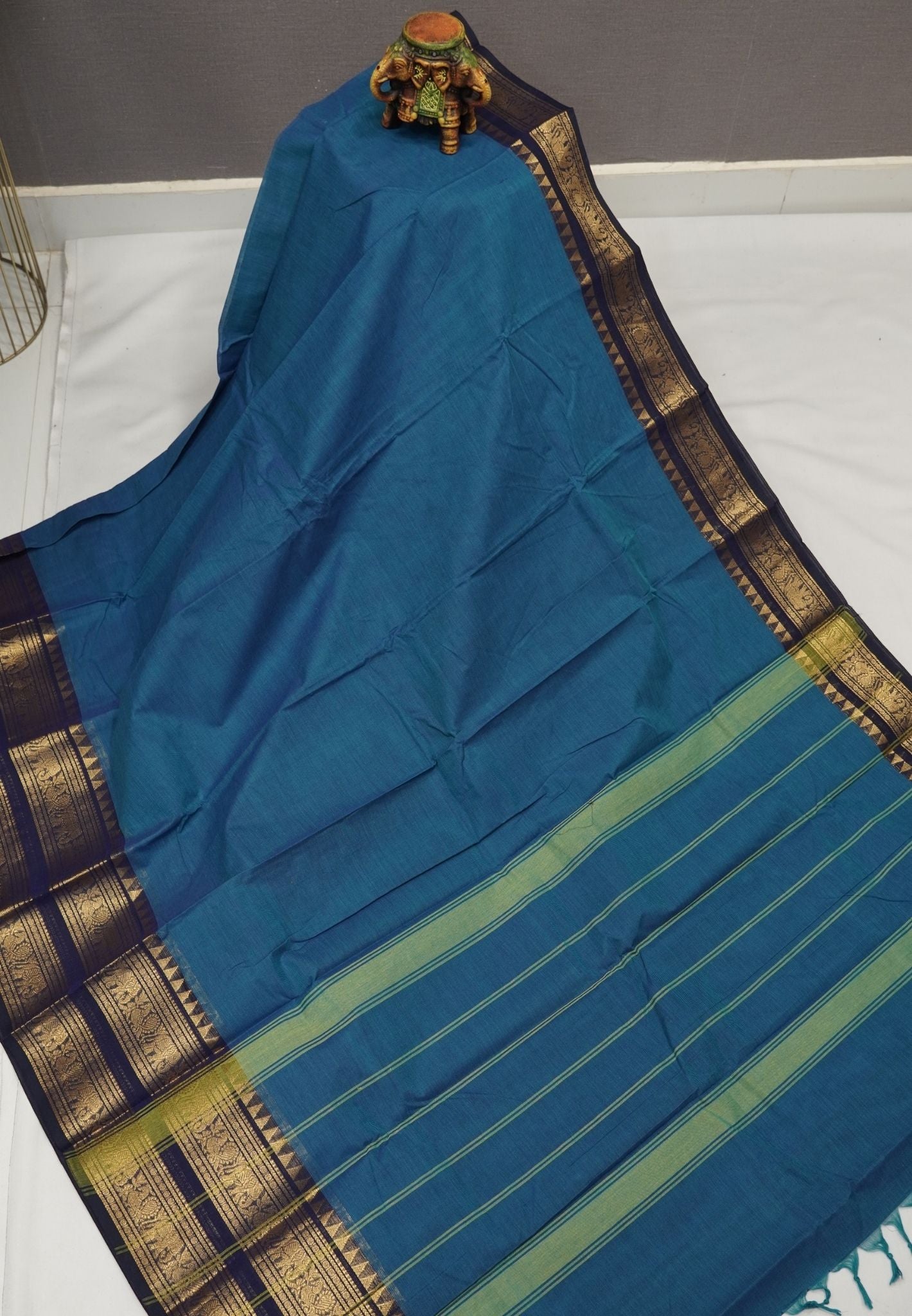 Chettinadu Cotton Saree-Ramar Blue with Double Border