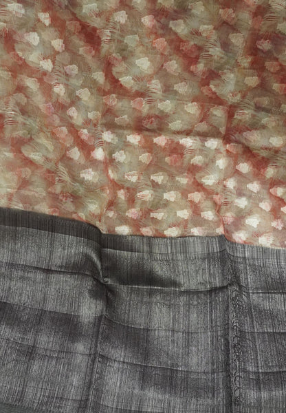Organza Saree-Brown with Floral Pattern