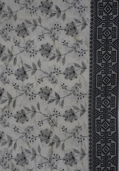 Tussar saree-Off white with floral Embroidery