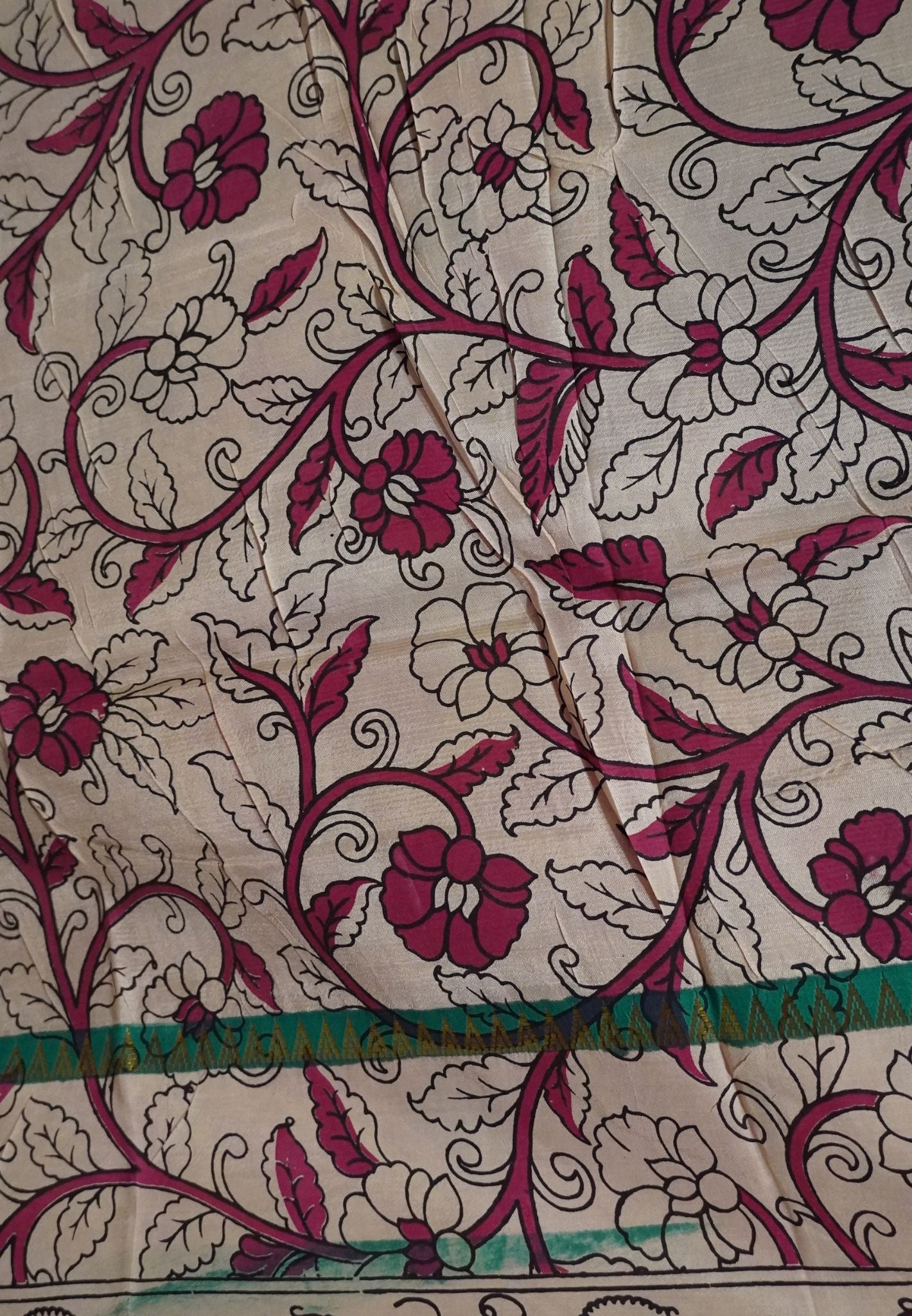 Kalamkari Silk Saree -Peacock Green
