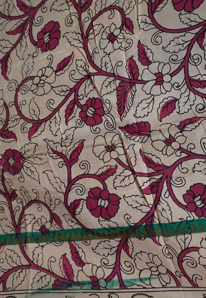 Kalamkari Silk Saree -Peacock Green