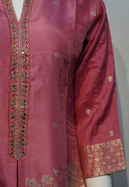 3 Pcs Rose Pink Kurti Set