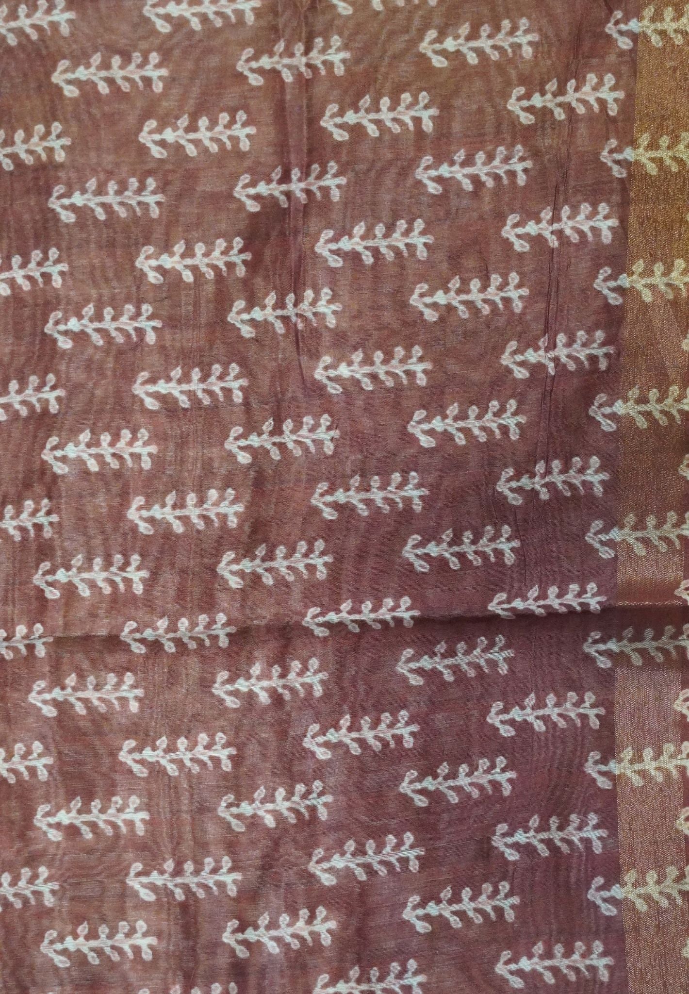 Semi Chanderi Saree-Honey with Peacock Embroidery