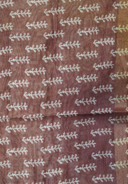 Semi Chanderi Saree-Honey with Peacock Embroidery