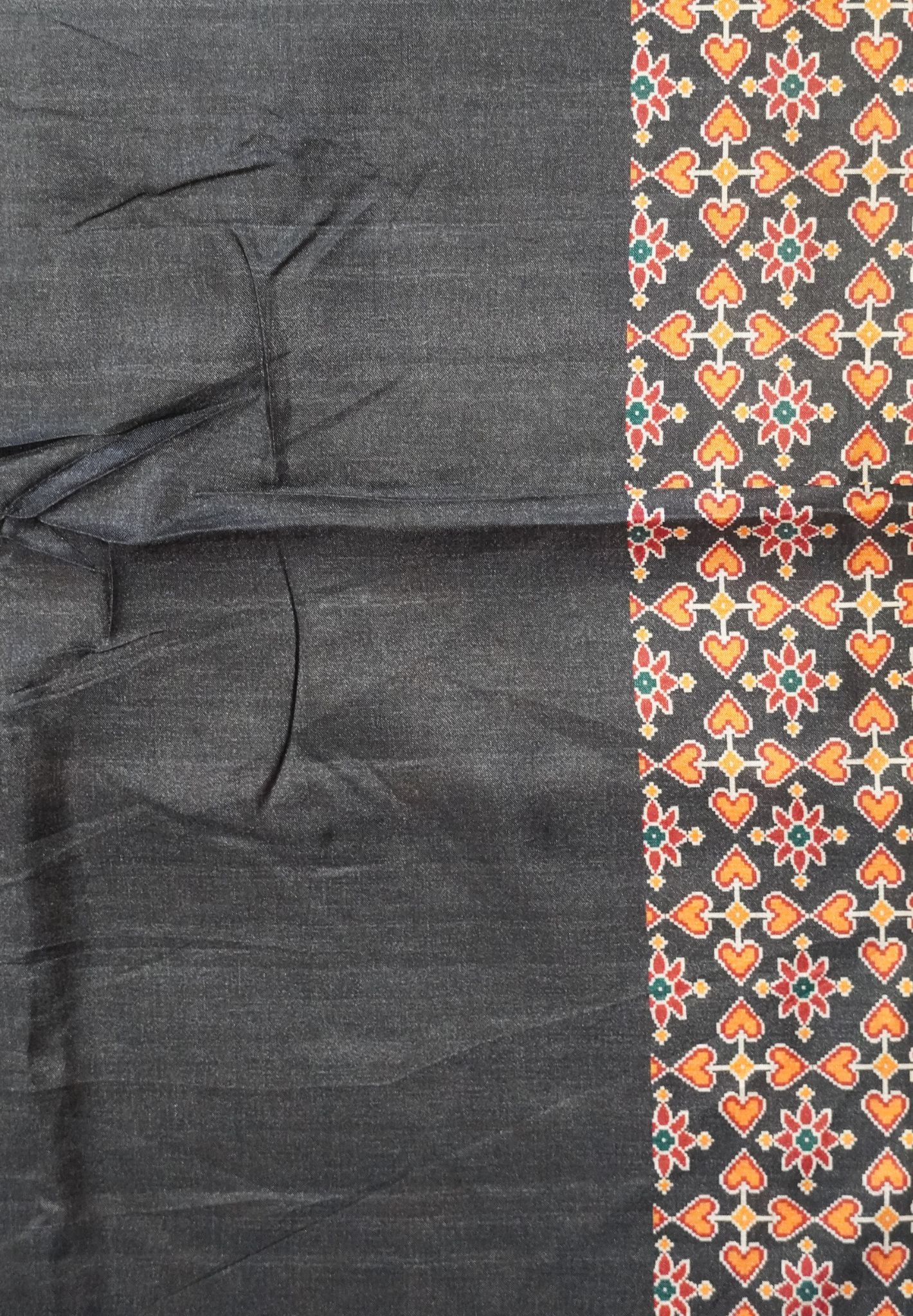 Soft Semi Tussar Saree-Black with Patola Print