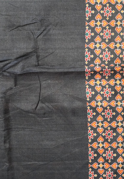 Soft Semi Tussar Saree-Black with Patola Print