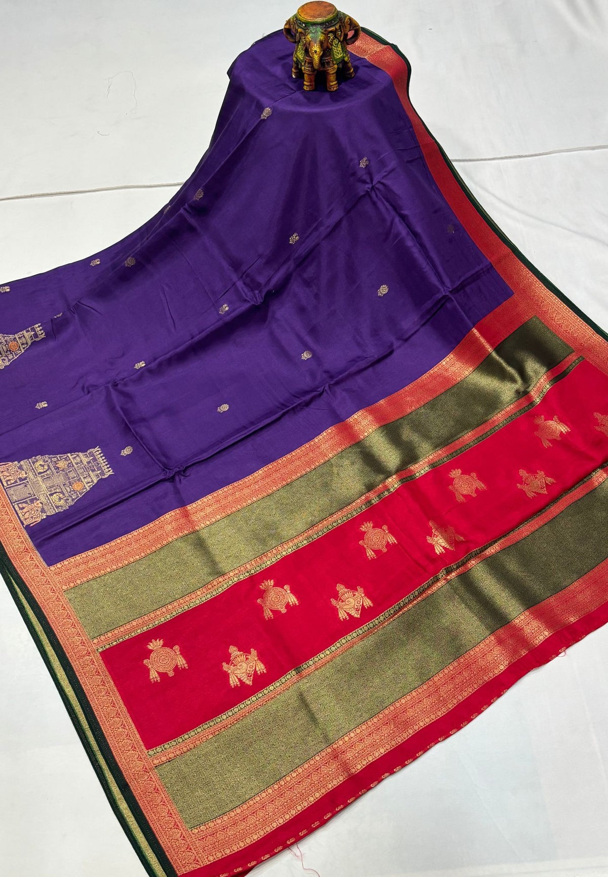 Art Mysore Silk Saree-Violet with Rajagopuram Zari Border