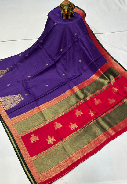 Art Mysore Silk Saree-Violet with Rajagopuram Zari Border