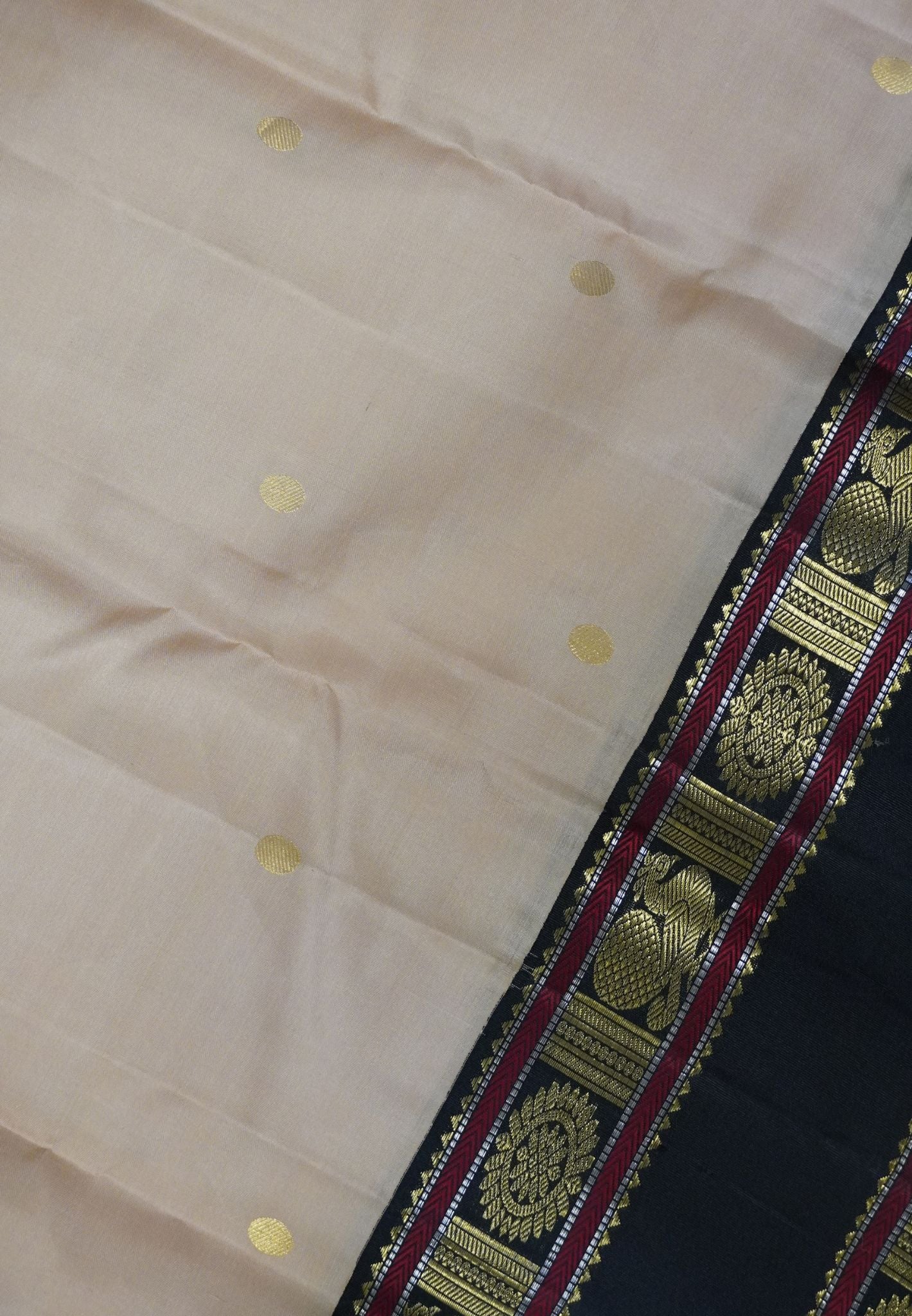 Pure Kanchipuram Silk Saree - Sandle-Black with Retapet Border