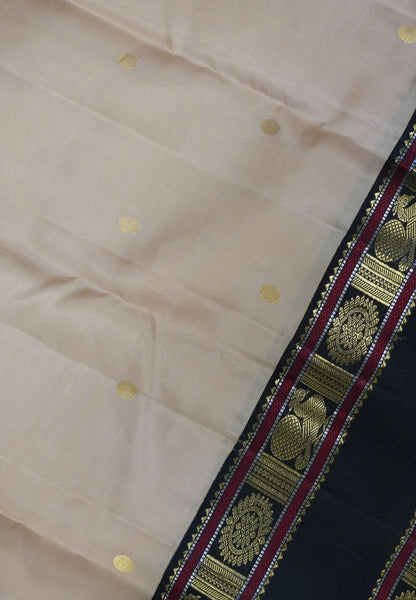 Pure Kanchipuram Silk Saree - Sandle-Black with Retapet Border
