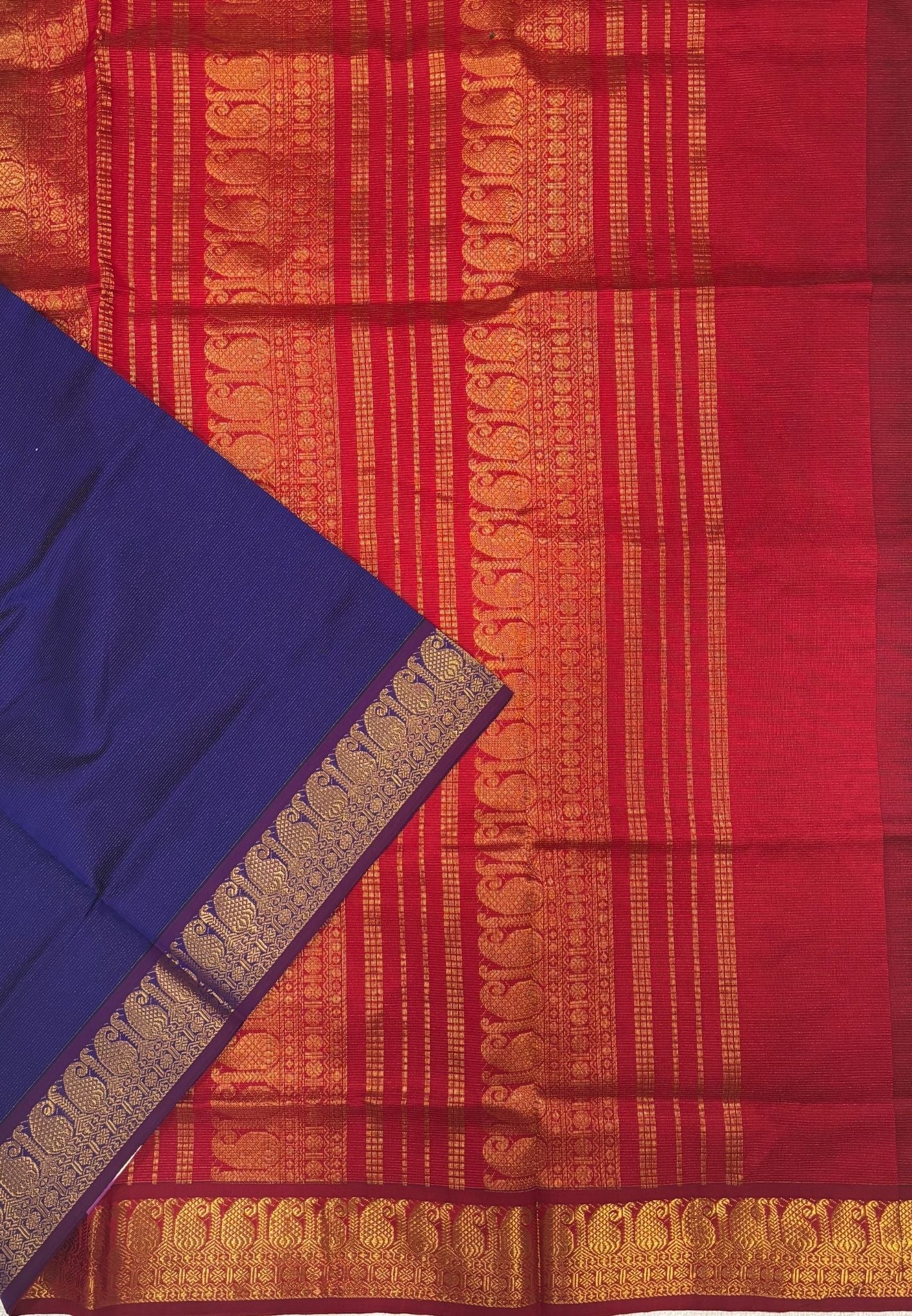 Silk Cotton Saree-MS Blue with Contrast Border in Vairaoosi