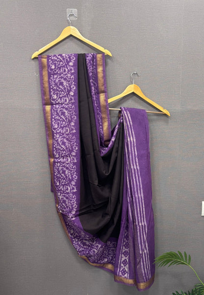Pure Maheshwari Silk Cotton Saree-Dark Brown
