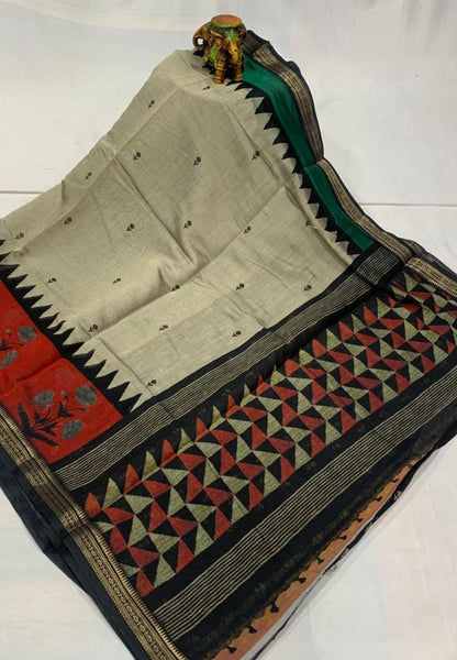 Malai Cotton Saree-Brick Red in Triangle Border