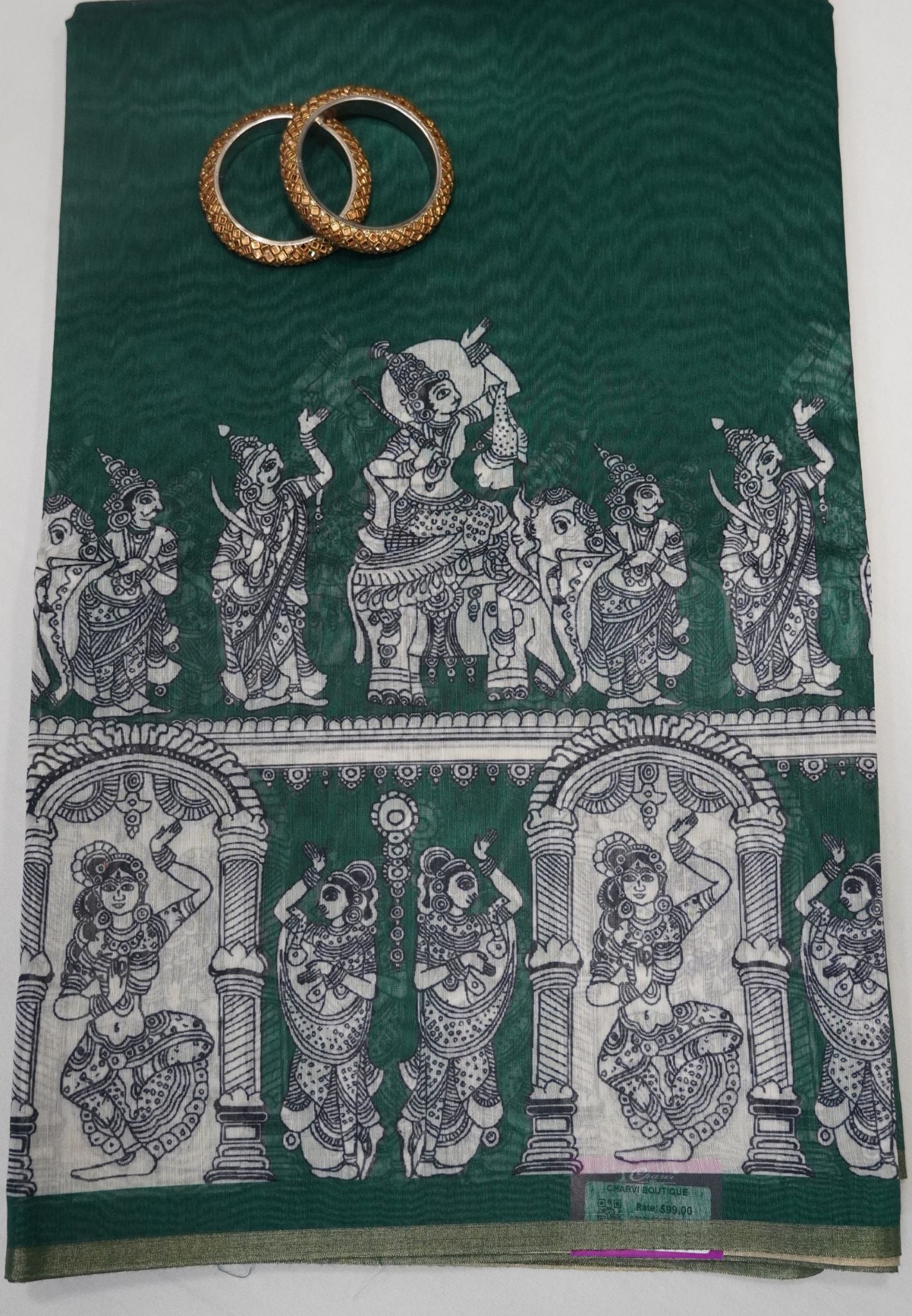 Chanderi Saree - Green with penn kalamkari print