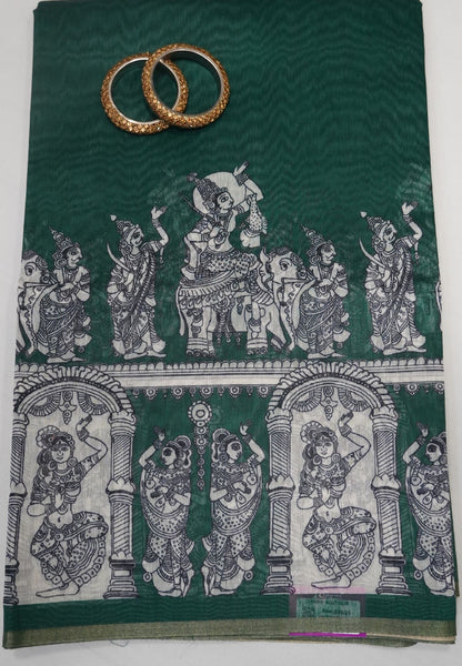 Chanderi Saree - Green with penn kalamkari print