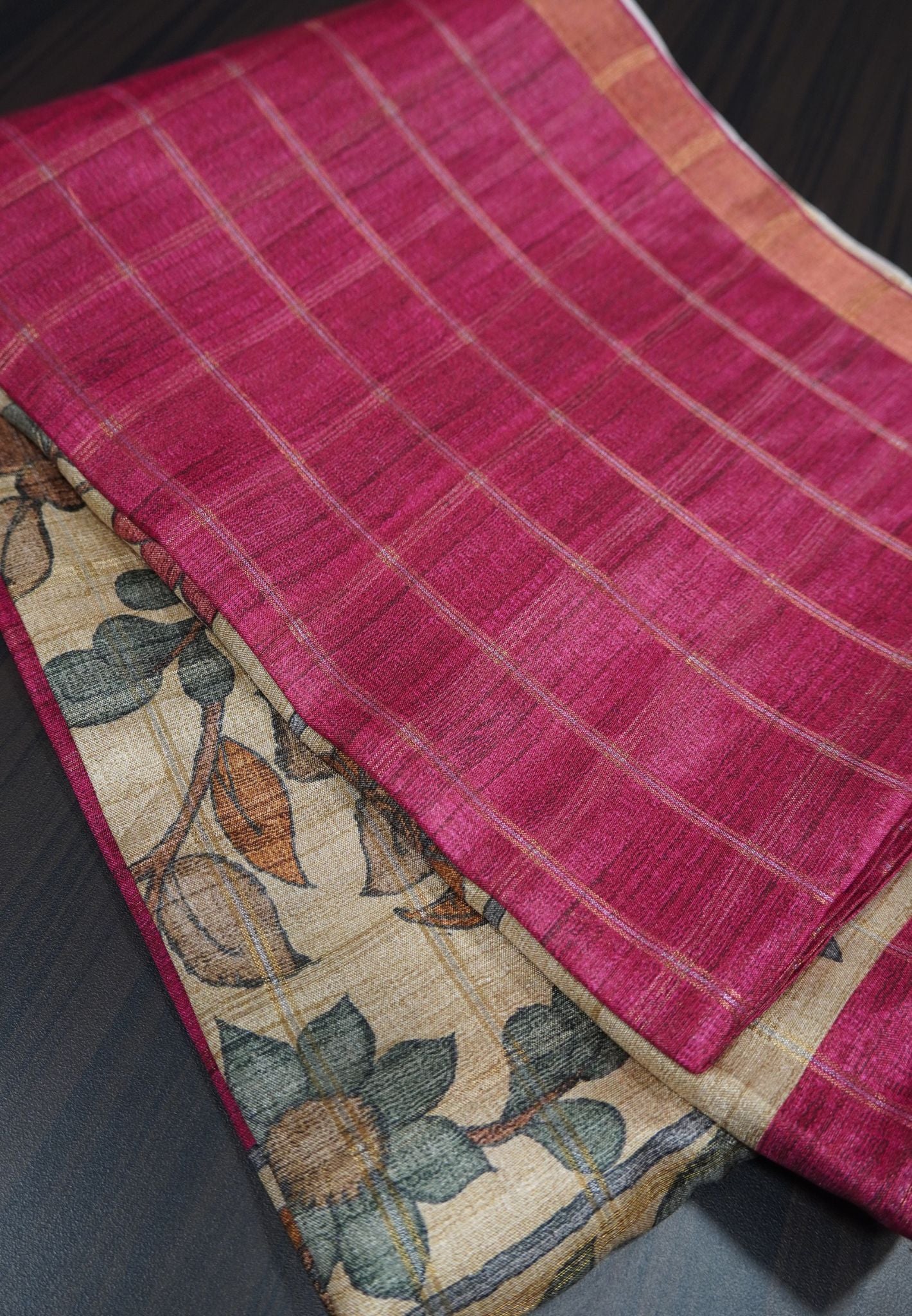 Semi Tussar Saree - Pink