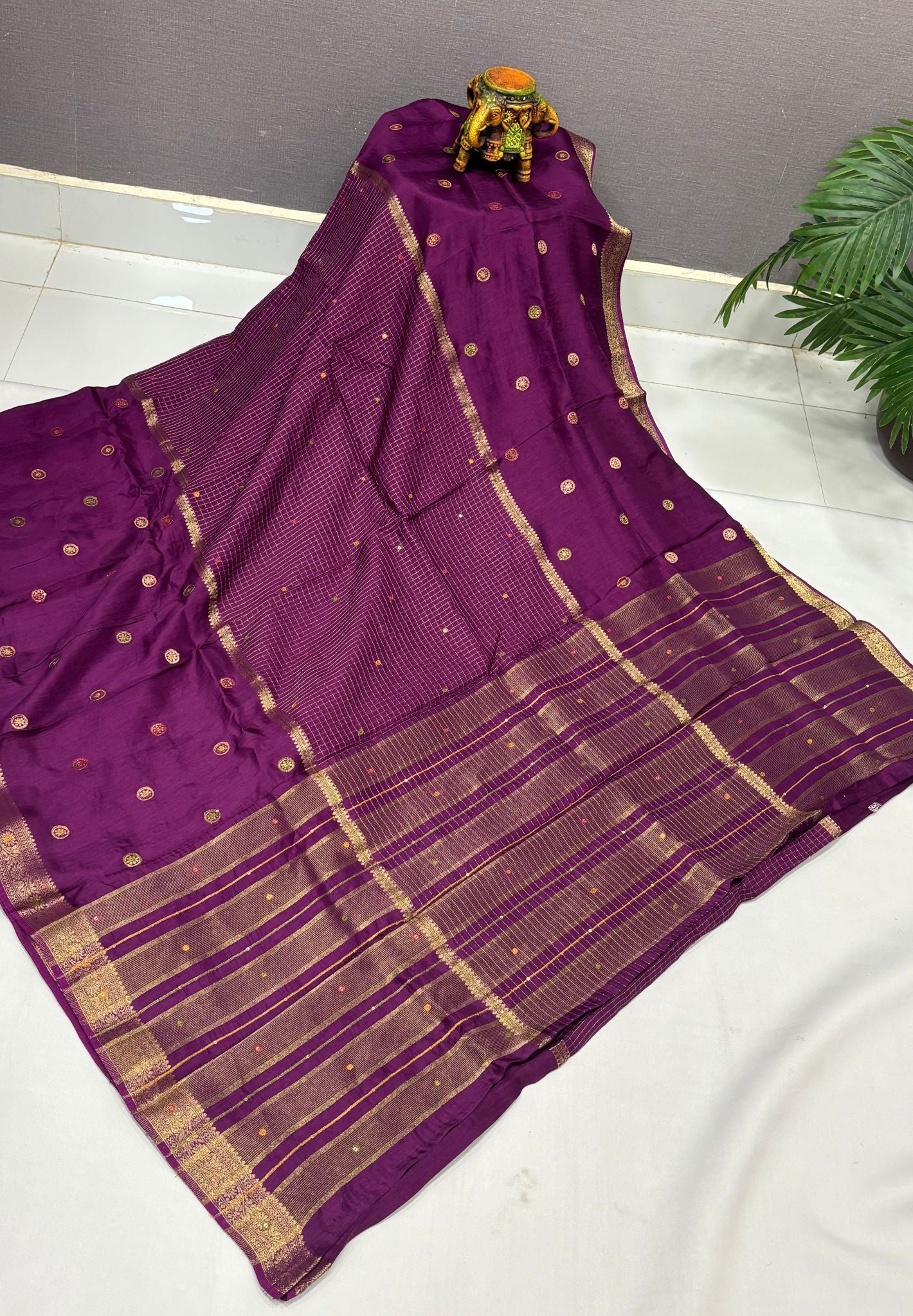 Viscose Saree-Purple In Fine Stripe Zari Border