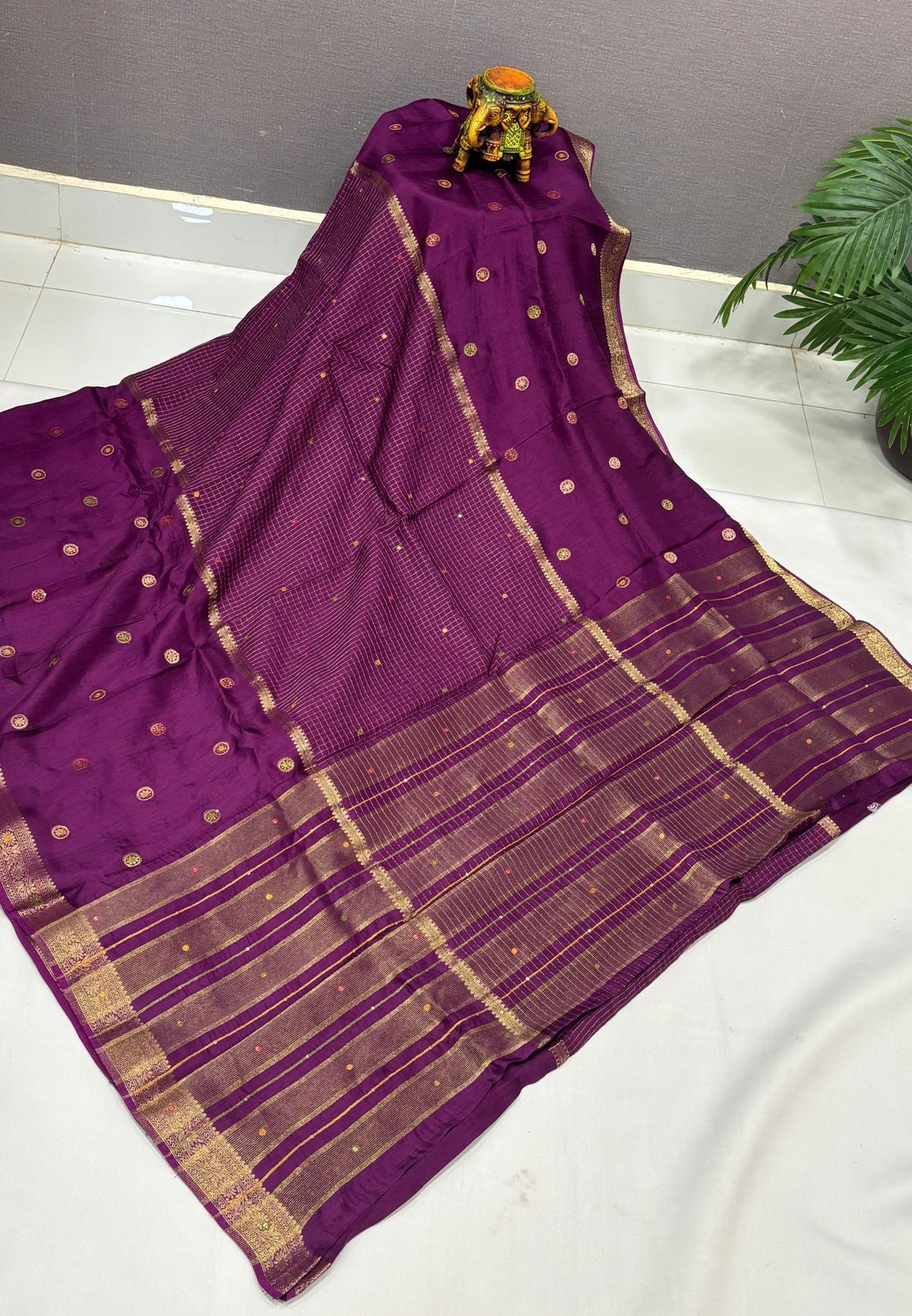 Viscose Saree-Purple In Fine Stripe Zari Border