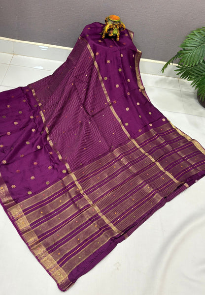 Viscose Saree-Purple In Fine Stripe Zari Border