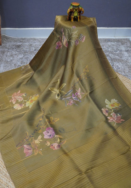 Semi Tissue Silk Saree-Mehndi Green