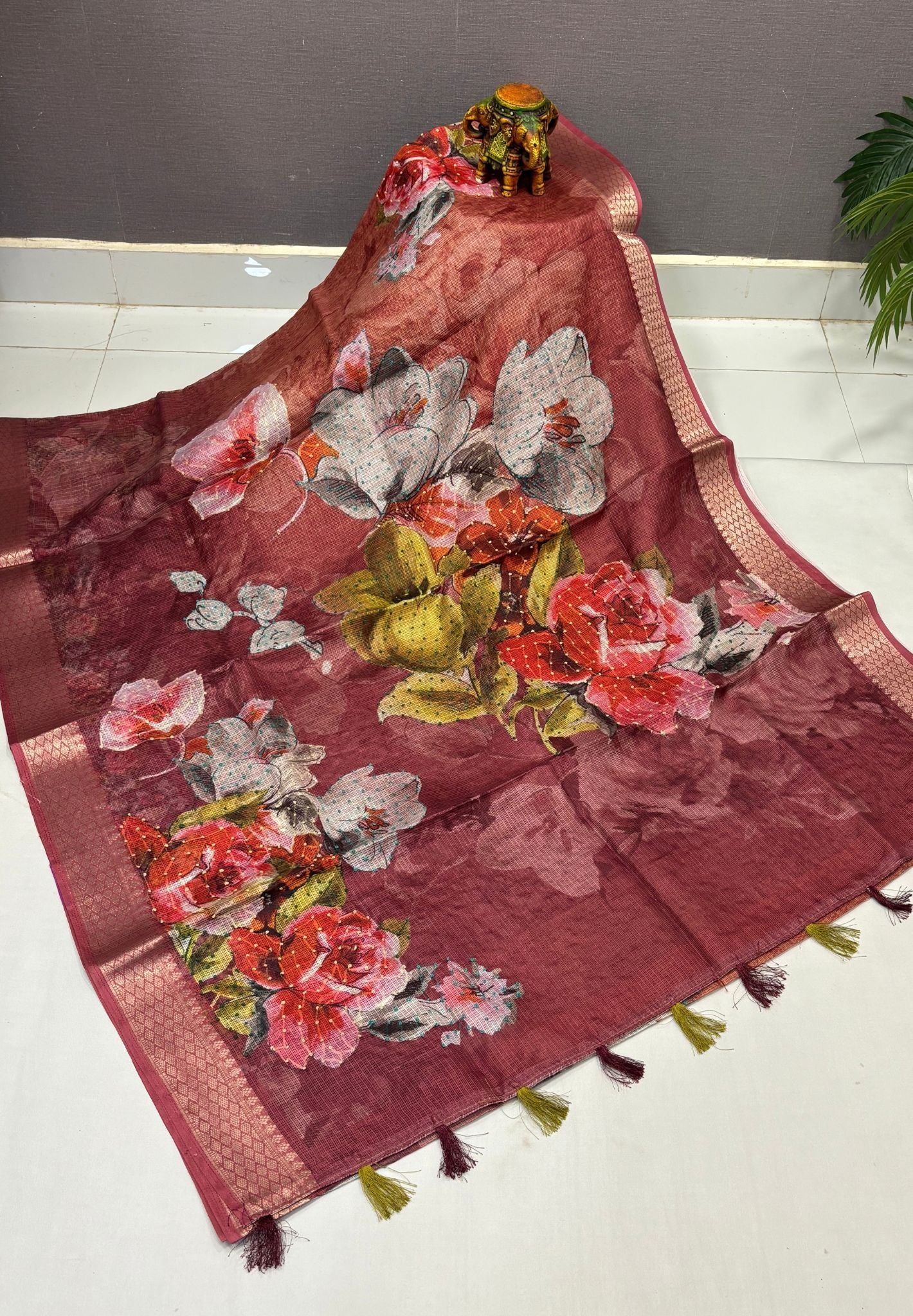 Kota Saree-Dusky Rose In French Knot Floral Border