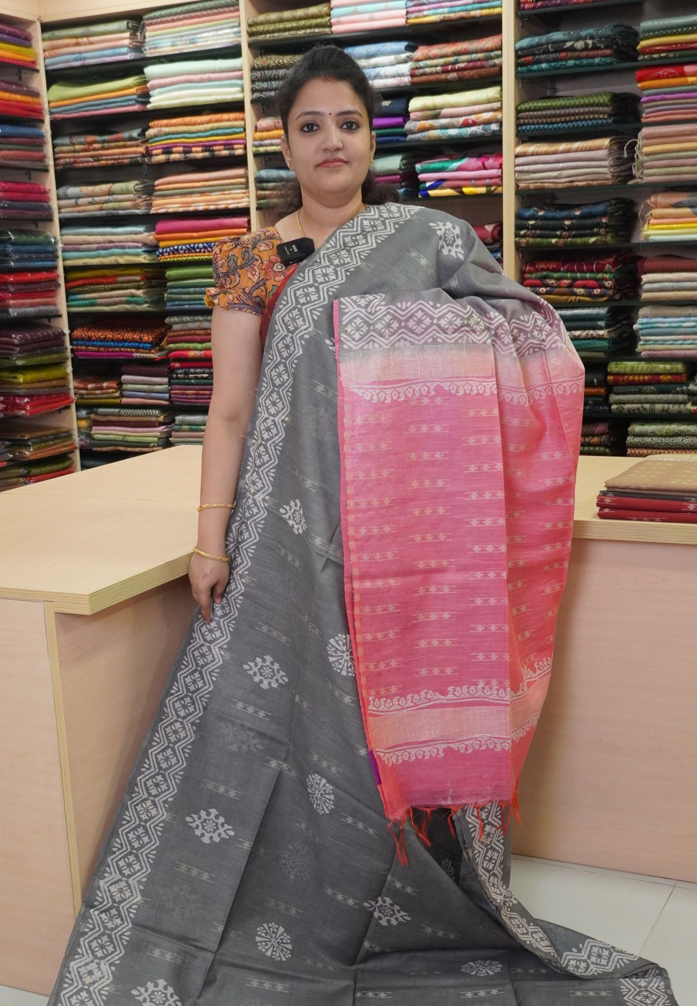 Bhagalpur Cotton Saree- Sequence Work Grey