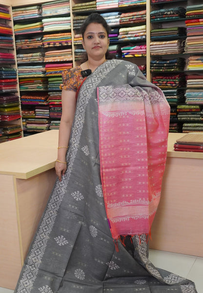 Bhagalpur Cotton Saree- Sequence Work Grey