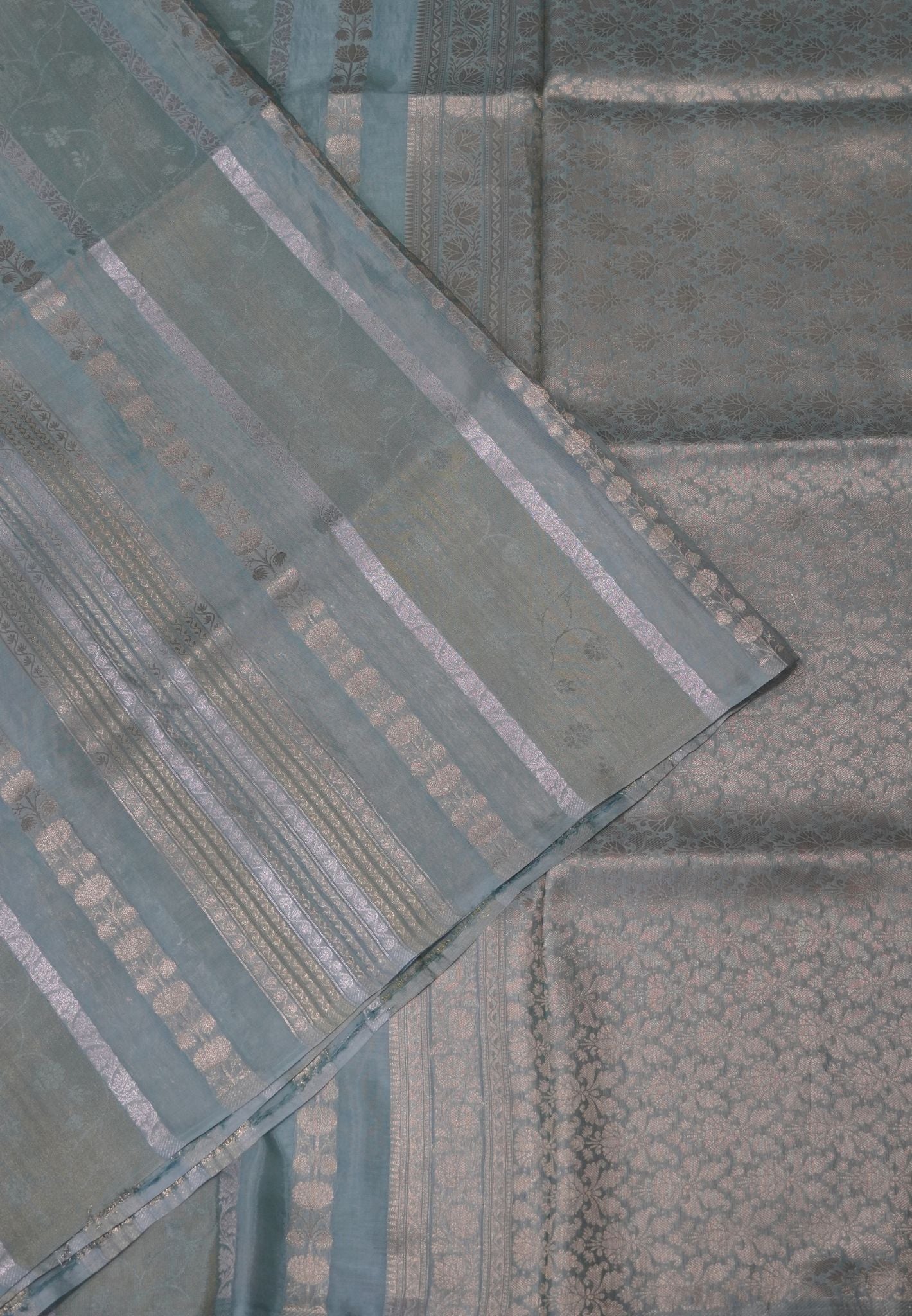 Banarasi Crepe Saree-Sea blue