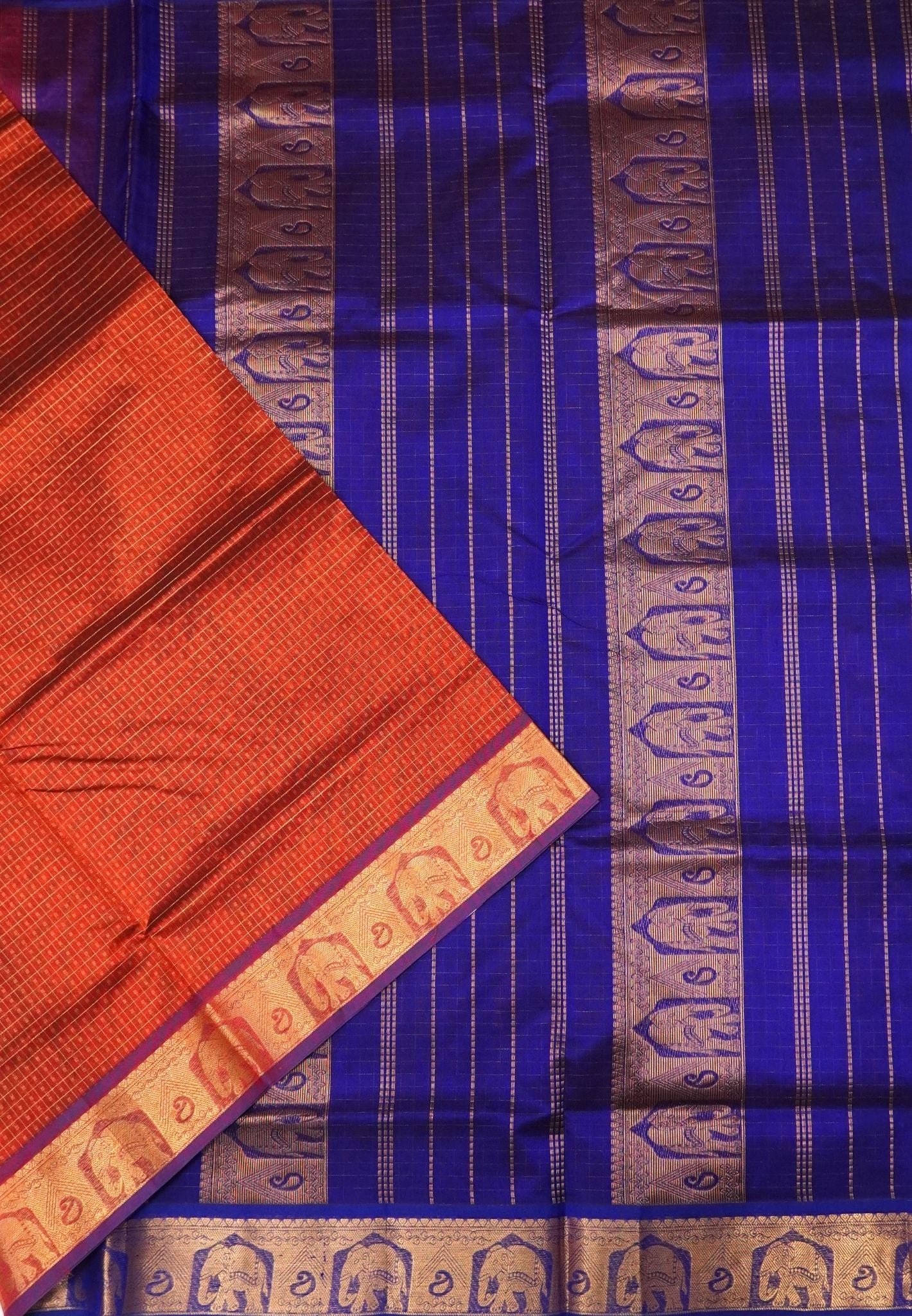 Pure Silk Cotton Saree-Rust Orange with Contrast Border in Laksha Deepam