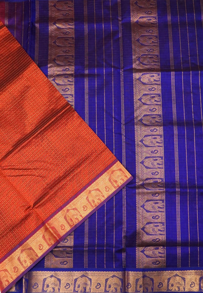 Pure Silk Cotton Saree-Rust Orange with Contrast Border in Laksha Deepam