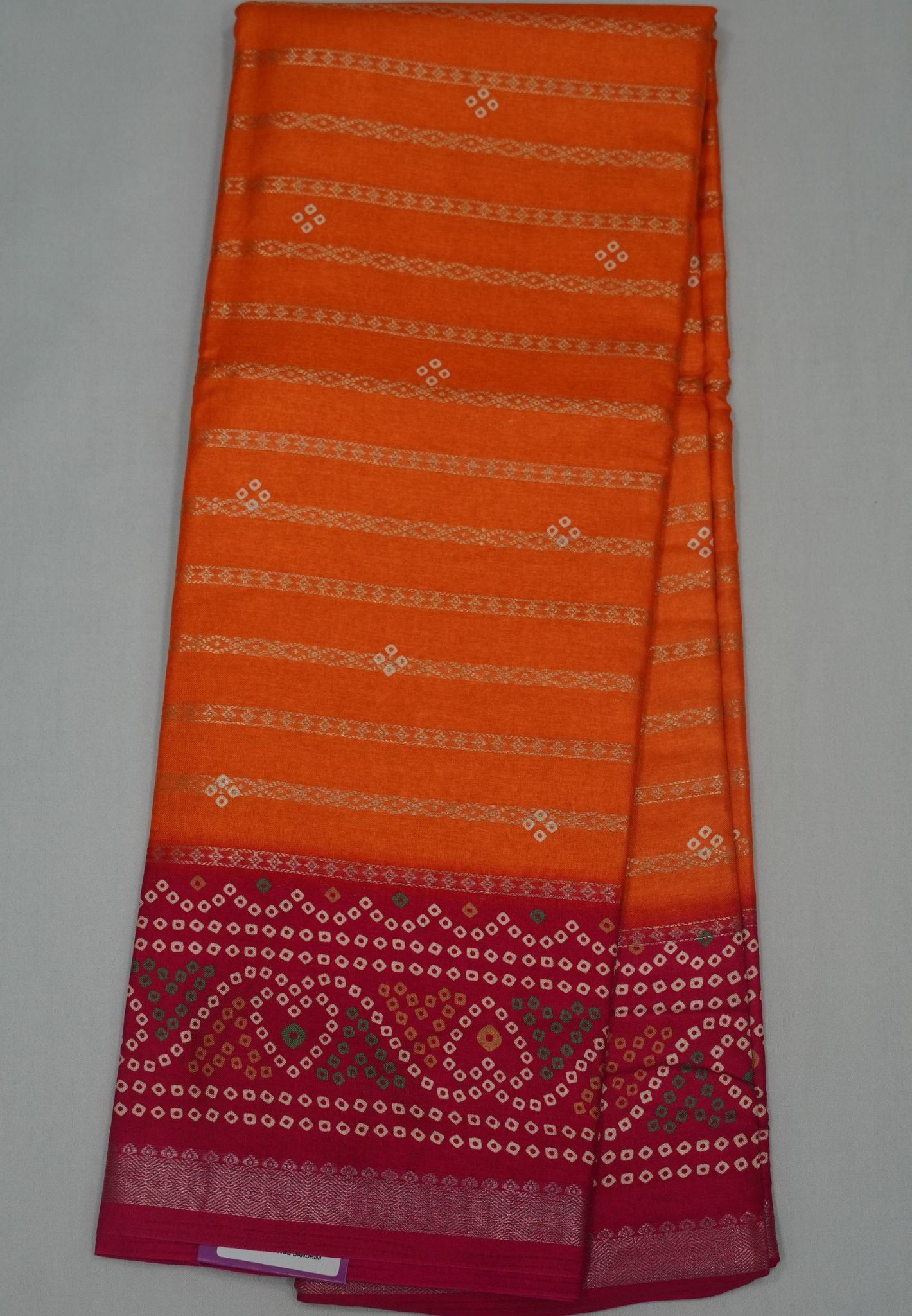 Dola Silk Saree-Orange with Bandhini Print