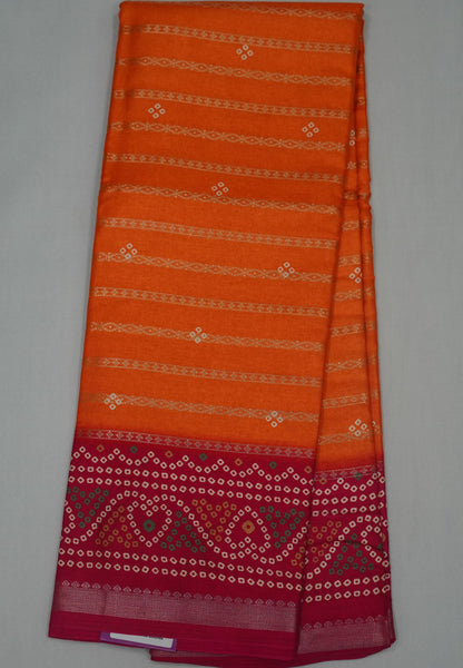 Dola Silk Saree-Orange with Bandhini Print