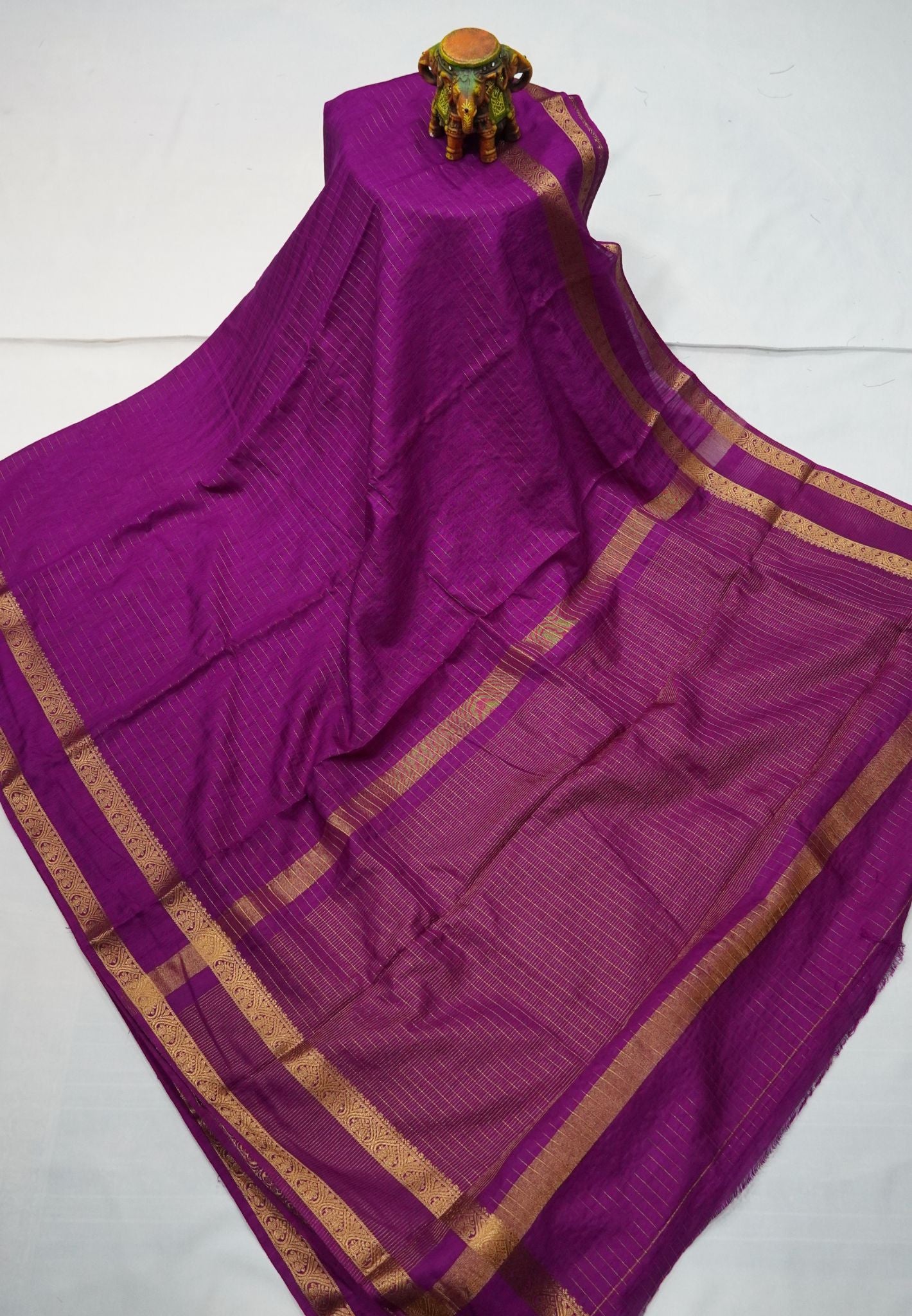 Semi Raw Silk Saree – Classic Zari Stripes - Purple
