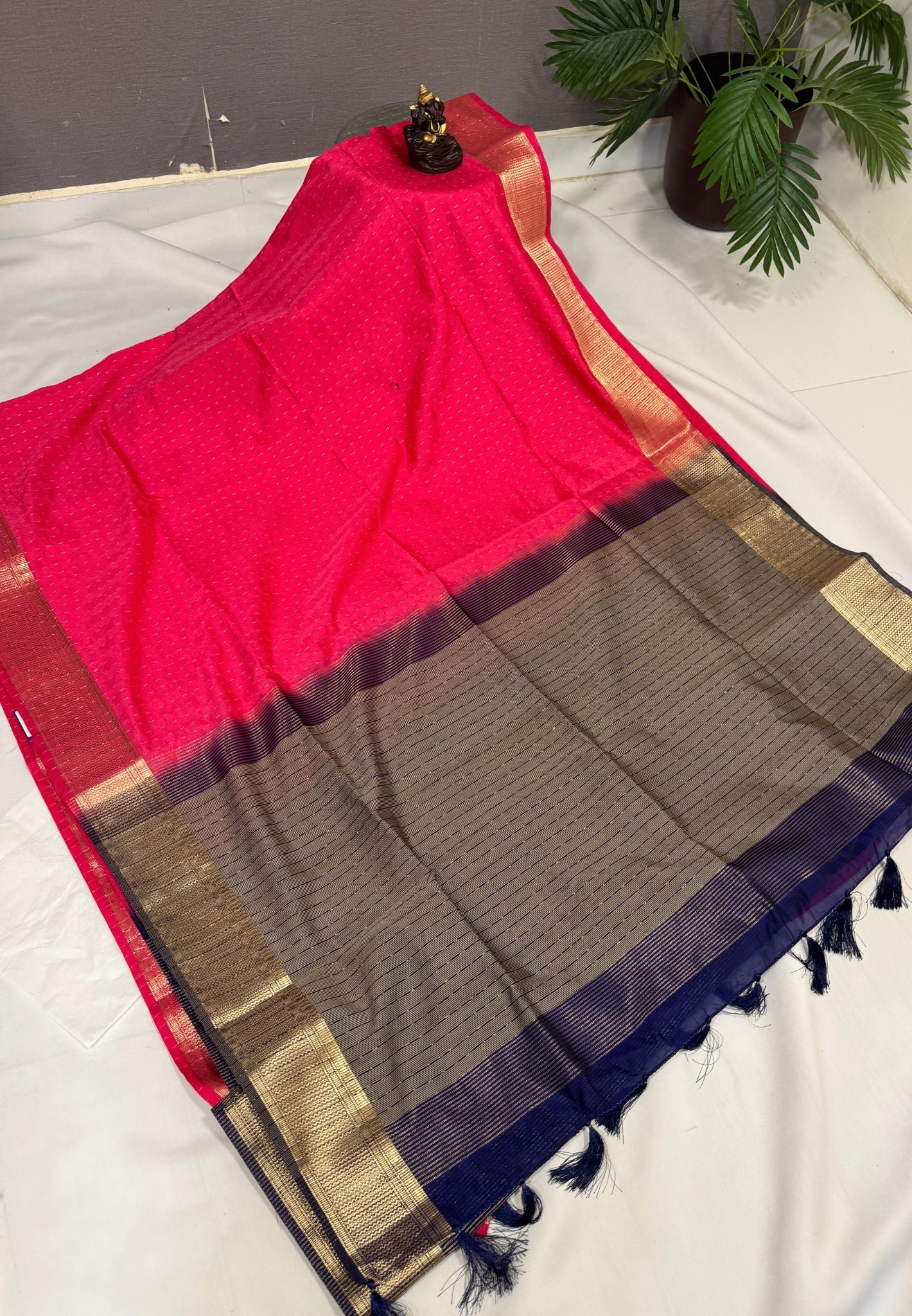Semi Tussar Saree-Peachish Pink with Zari Lines